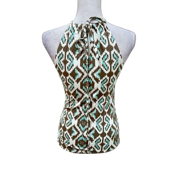 Ellie Kai taupe & aqua diamond  print halter sleeveless stretchy top back tie xs - Picture 6 of 8